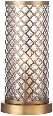 Modern Accent Table Lamp 12" High Brass Metal Lattice Outer Mercury Glass Inner Shade for Bedroom Bedside Nightstand