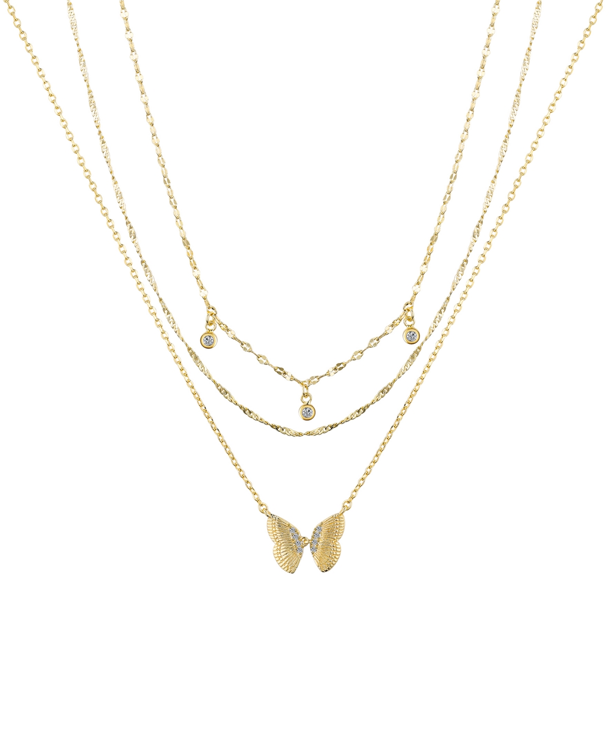 Cubic Zirconia Butterfly Necklace Set - Gold