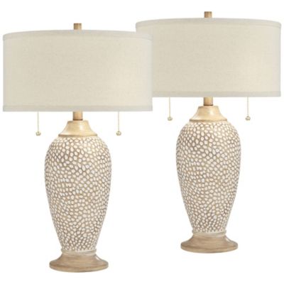 Cody Rustic Farmhouse Table Lamps 24 1/2" High Set of 2 Beige Textured Pebble Drum Shade for Bedroom Living Room Bedside Nightstand House