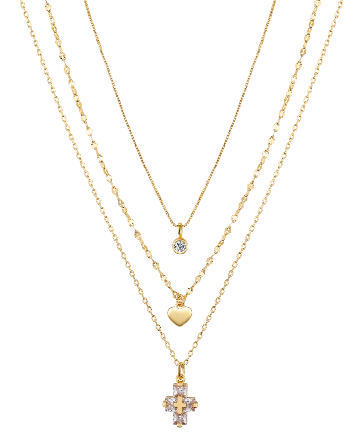 Unwritten Cubic Zirconia Cross And Heart Pendant Necklace Set In Gold