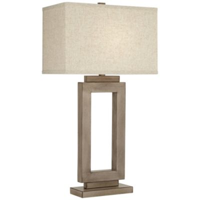 Rustic Farmhouse Table Lamp 30" Tall Sand Metal Open Window Oatmeal Fabric Rectangular Shade for Bedroom Living Room Bedside House Home