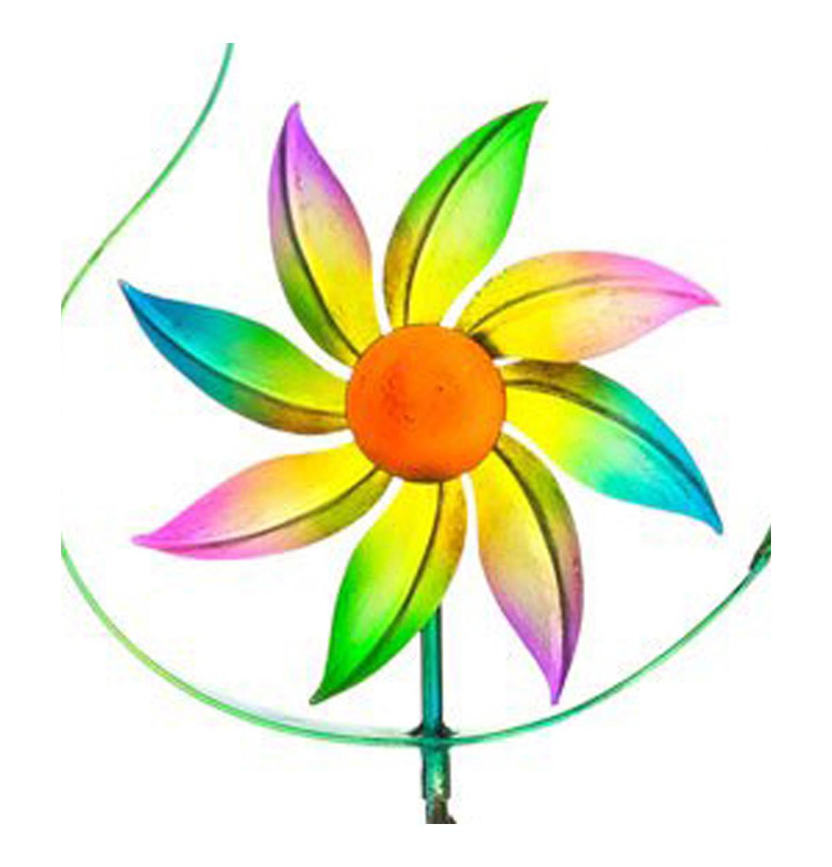 Evergreen Cheerful Summer Days Wind spinner Garden Stake, Green/yellow/pink Bird, Short