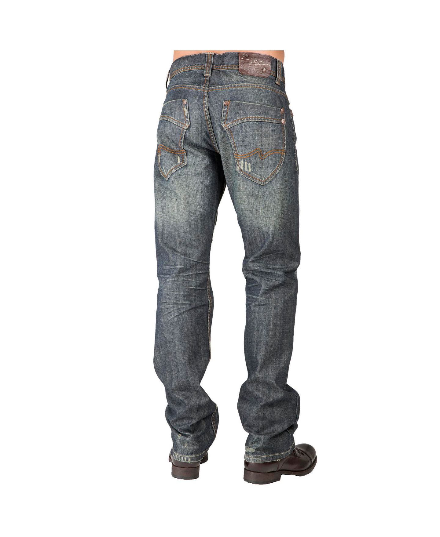 Мужские джинсы Level 7 Relaxed Straight Distressed Vintage like Tint & Whisker Denim Jeans, цвет: Тёмный синий — фото 2