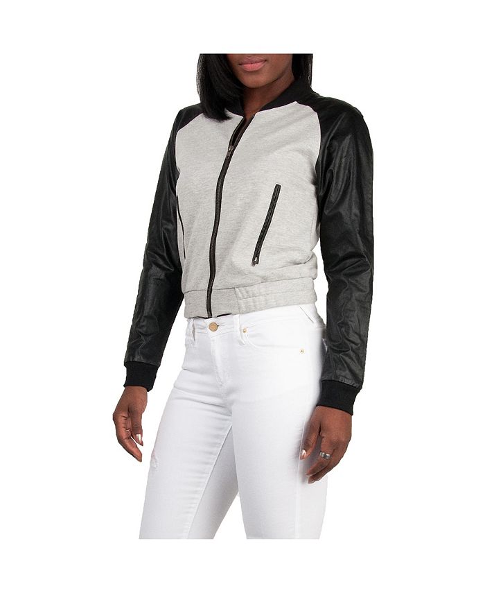 Poetic Justice Women's Curvy French Terry Long Sleeve Bomber Jacket Macy's