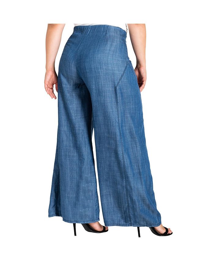 Blue tencel Denim-Style Wide-Leg Fluid Pants: Blue