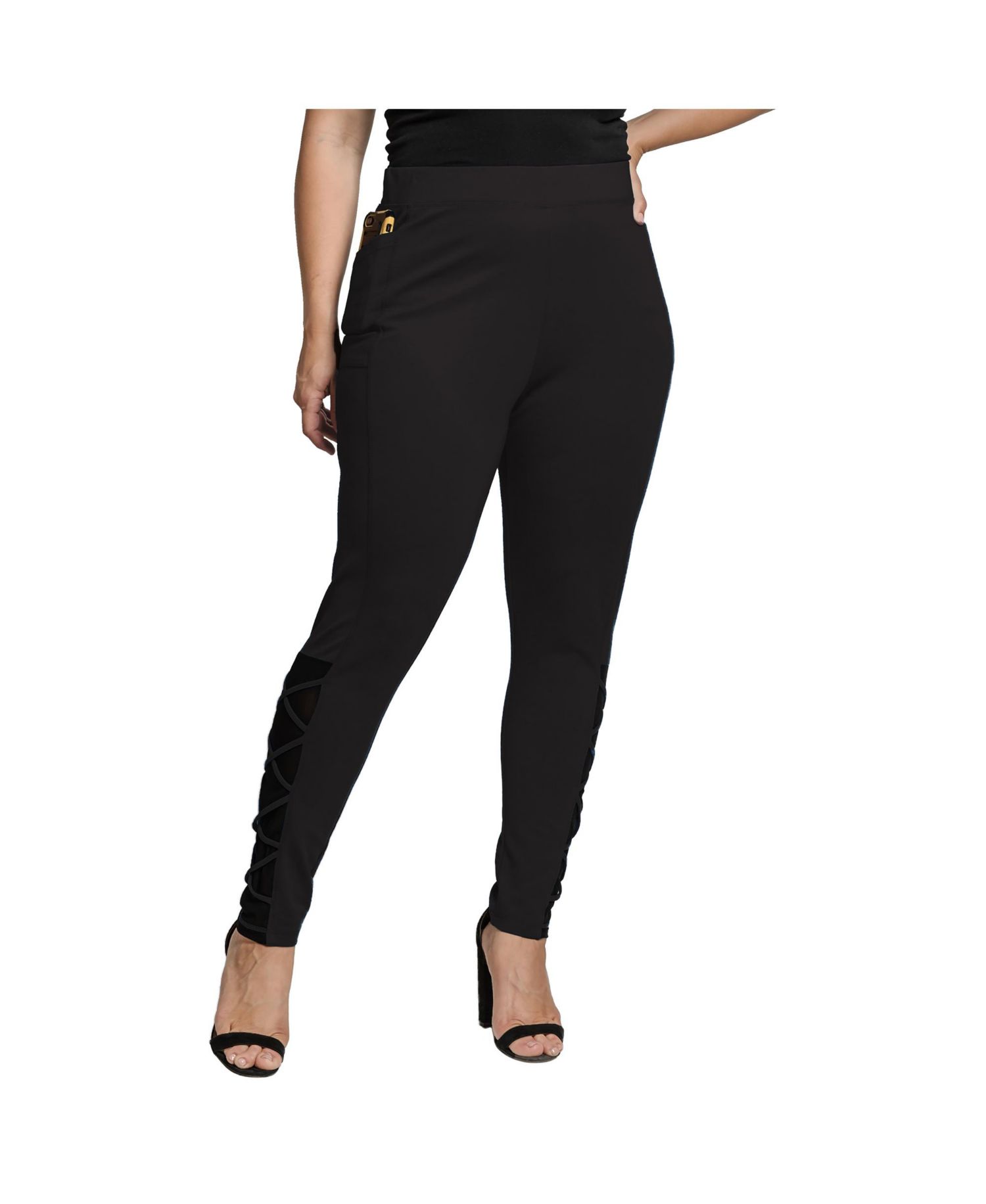 Women's Plus Size Interlaced Mesh Leggings With Side Pockets