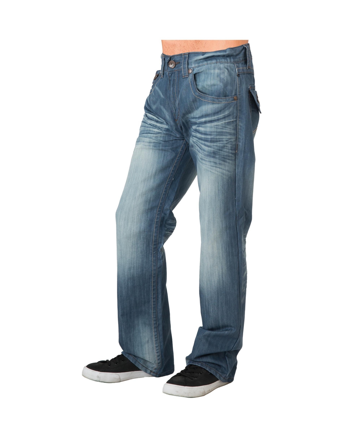 Level 7 Men's Midrise Relaxed Boot cut Premium Denim Jeans Vintage Like Wash
