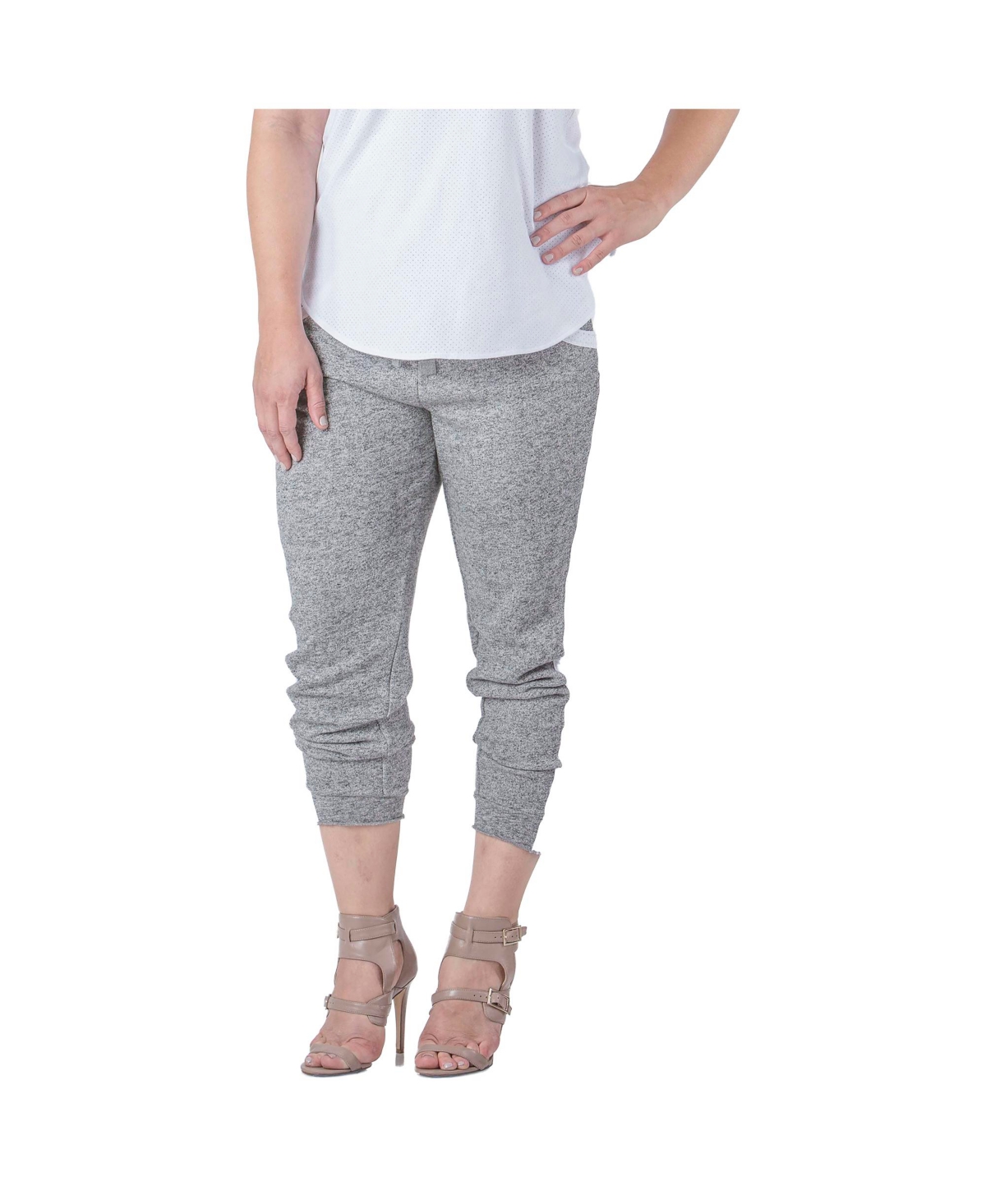 Women's Plus Size French Terry Contrast Side Panel Jogger Pants - Medium grey