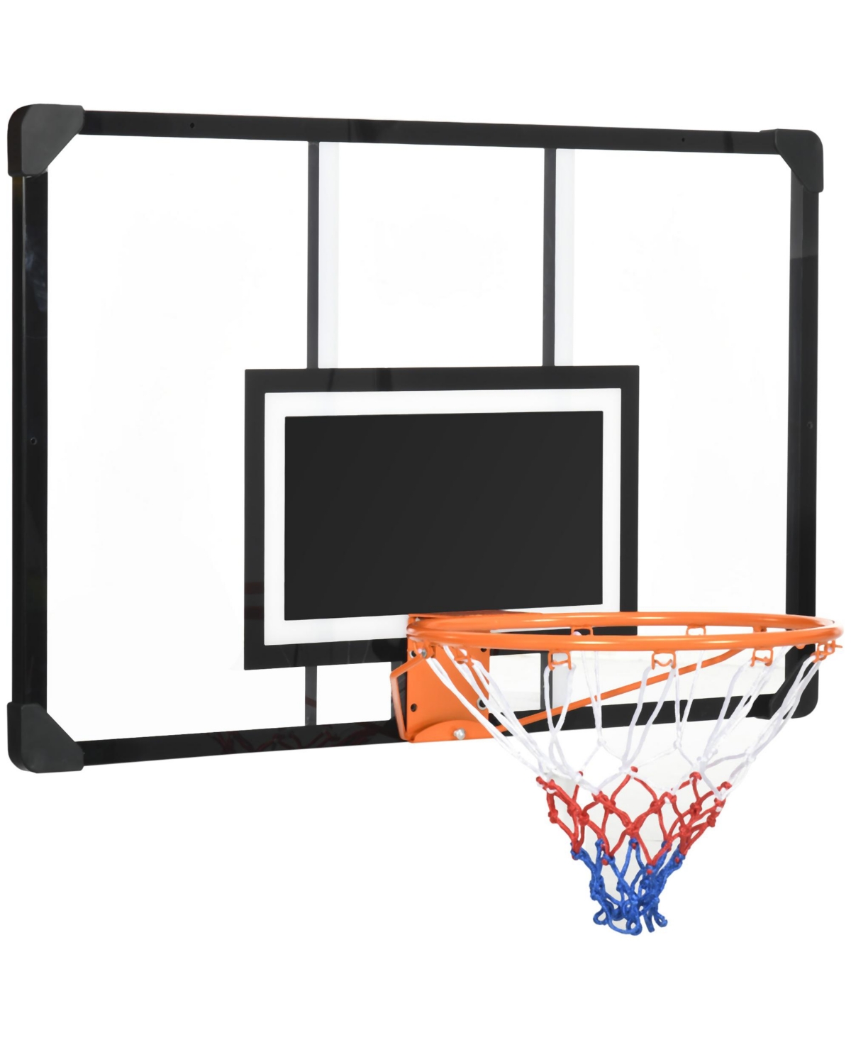Wall Mounted Basketball Hoop with Shatter Proof Backboard - Black, clear, orange