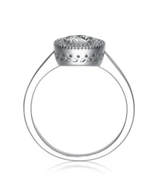 Sterling Silver White Gold Plated with Thin Band and Round Cubic Zirconia Ring