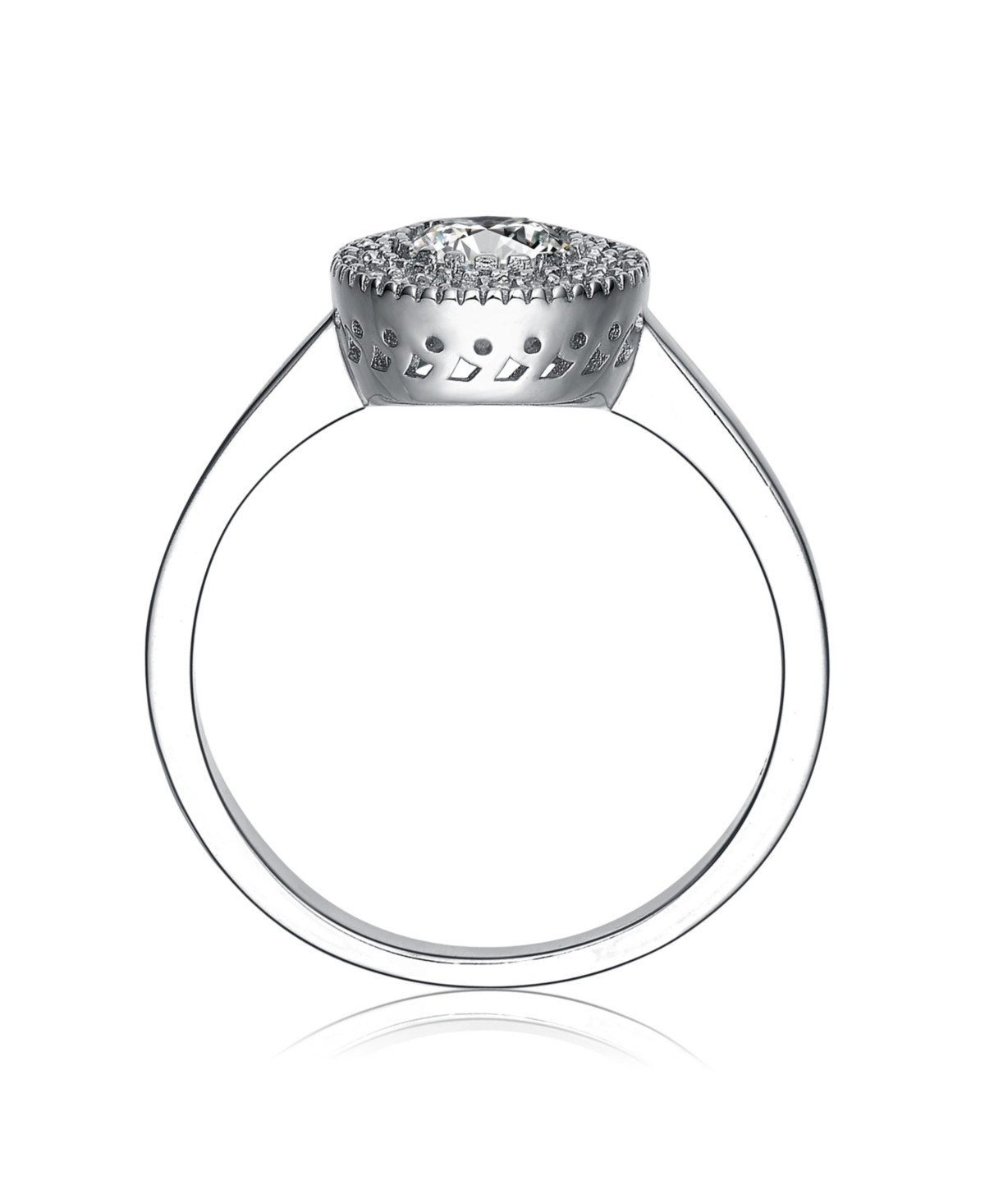 SterlingWhite Gold Plated with Thin Band and Round Cubic Zirconia Ring - Silver