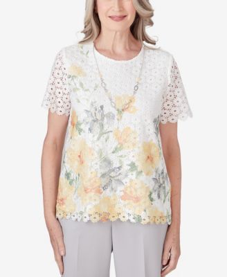 Alfred Dunner Women s Charleston Short Sleeve Floral Lace Detachable Necklace Top Macy s