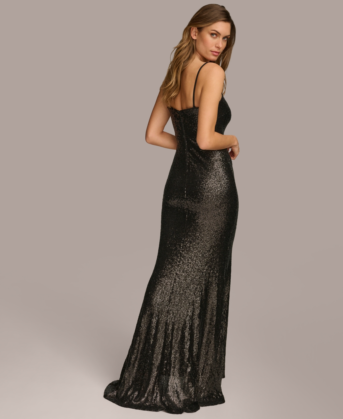 Shop Donna Karan Women's V-neck Sequin Gown In Black