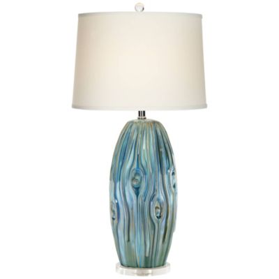 Eneya Modern Coastal Modern Table Lamp 31" Tall Ceramic Blue Green Swirl Glaze Neutral Oval Shade for Living Room Bedroom Beach House Bedside Home Office (Color May Vary) - Possini Euro Design