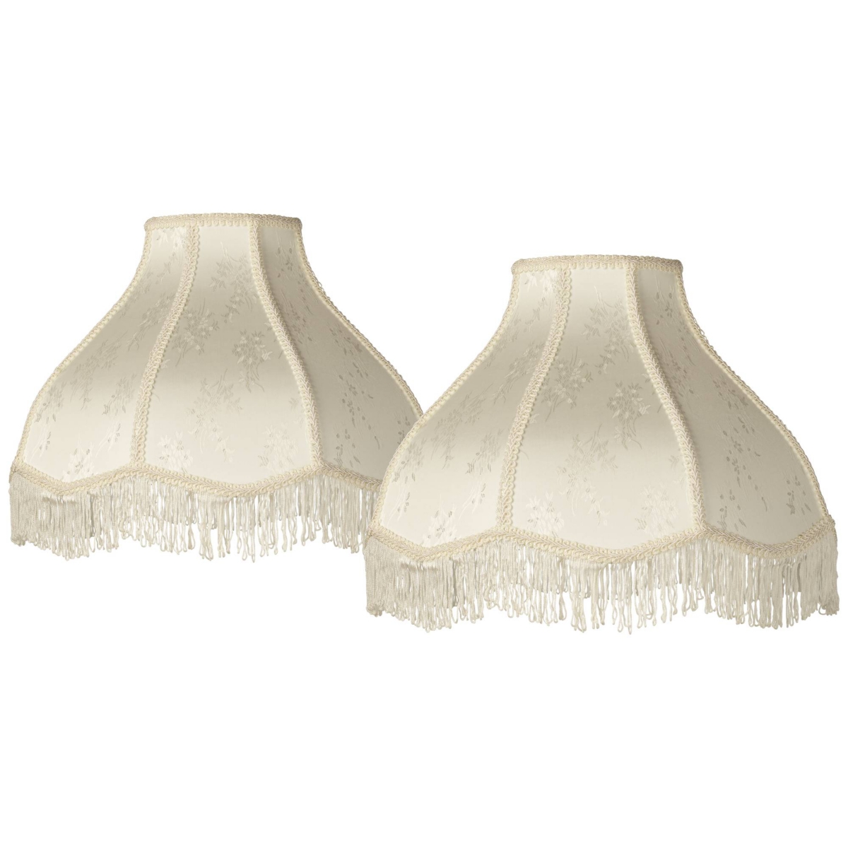 Springcrest Set Of 2 Hardback Scallop Dome Lamp Shades Cream Floral Bouquet Large 6" Top X 17" Bottom X 11" High In White