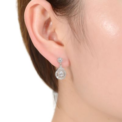 Classic White Gold Plated with Clear Cubic Zirconia Drop Earrings