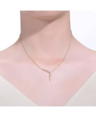 14k Yellow Gold Plated with Cubic Zirconia Solar Chevron Necklace in Sterling Silver