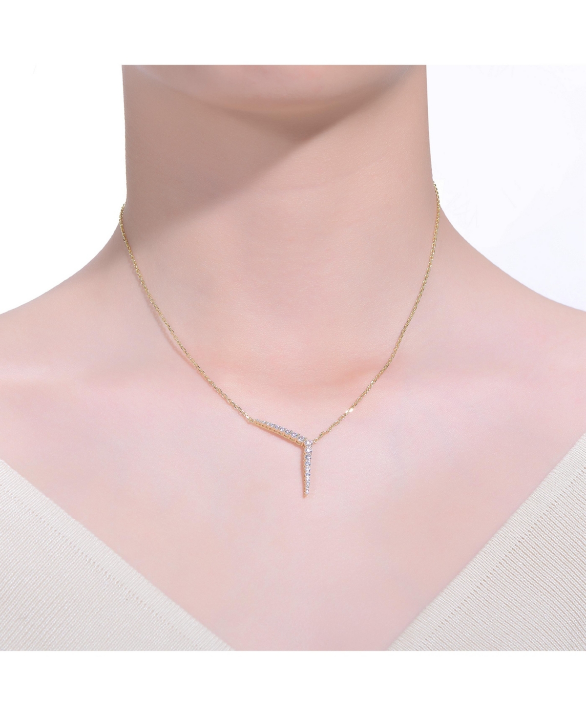 14k YellowPlated with Cubic Zirconia Solar Chevron Necklace in Sterling Silver - Gold