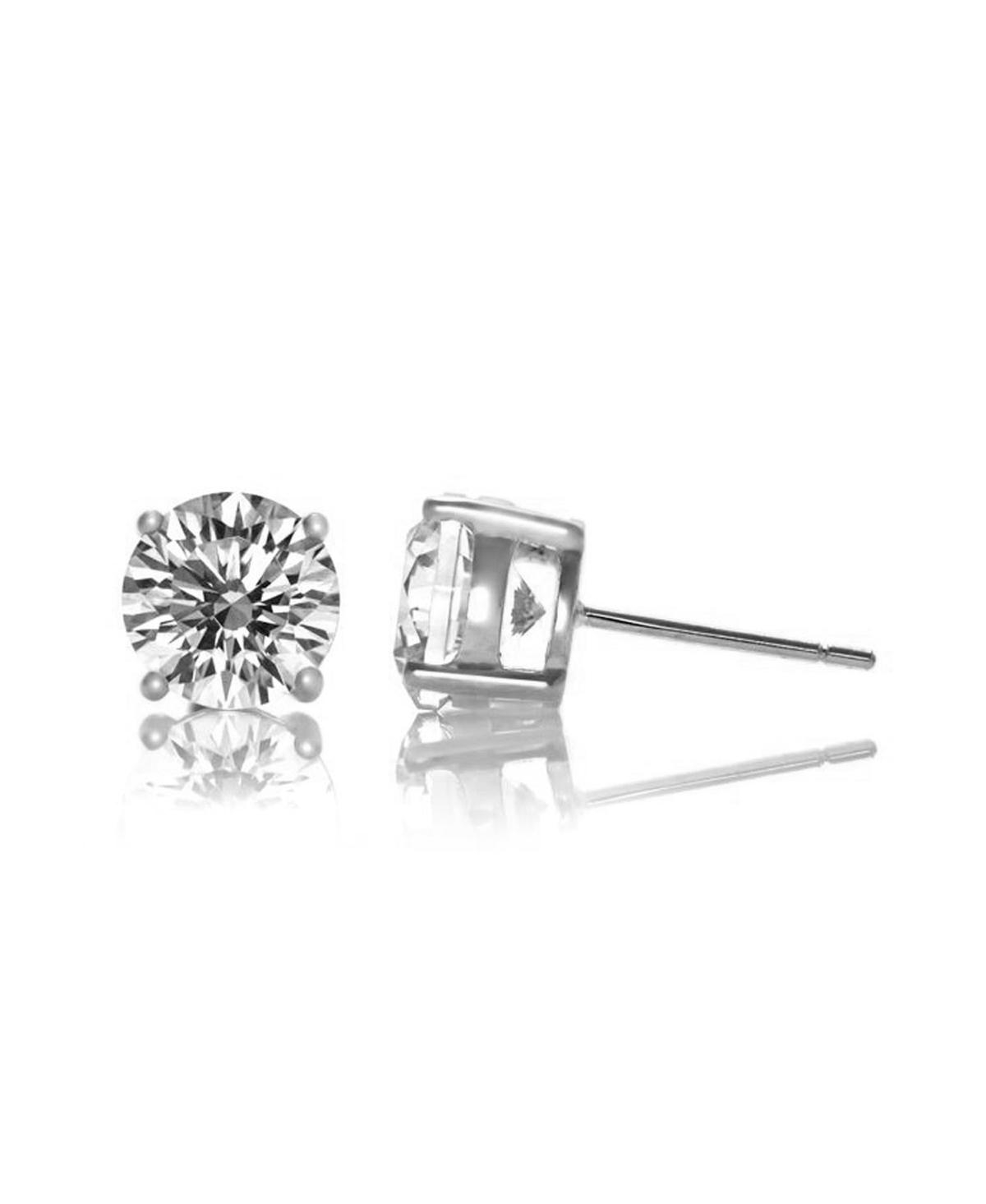 Classic White Gold Plated with 7MM Cubic Zirconia Stud Earrings. - White