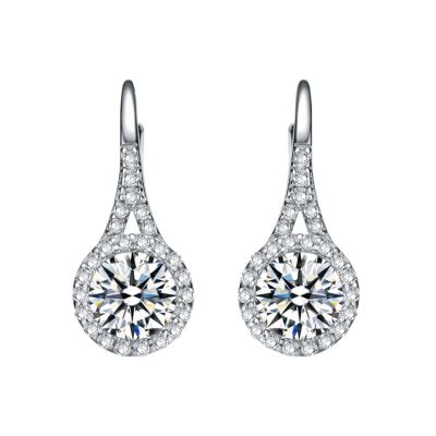 Elegant White Gold Plate with Shimmering Cubic Zirconia Halo Drop Earring