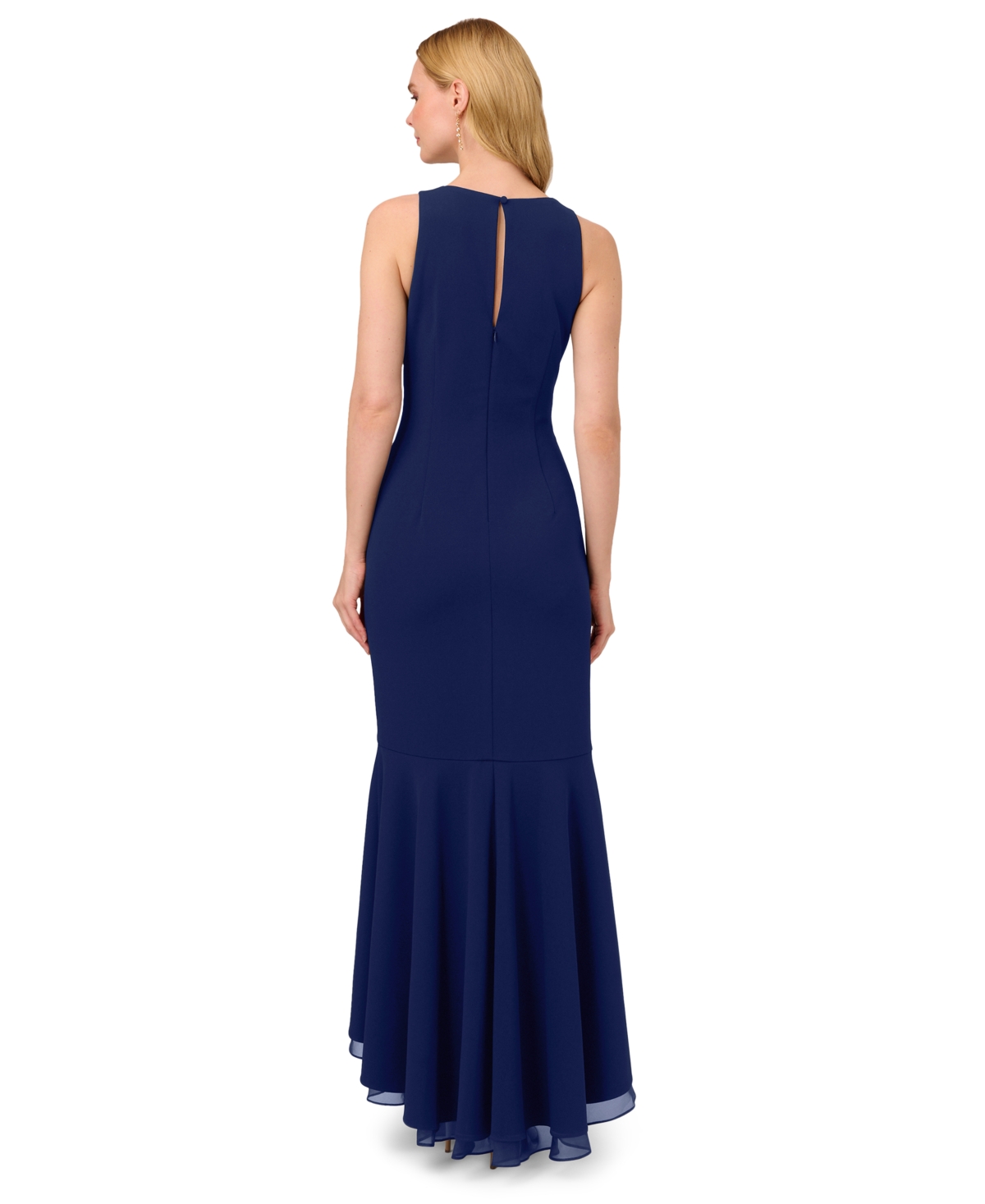 ADRIANNA PAPELL WOMEN'S SLEEVELESS RUFFLED HIGH-LOW GOWN 