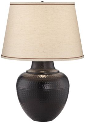 Brighton Rustic Farmhouse Table Lamp 27 1/4" Tall Hammered Bronze Pot Beige Linen Drum Shade for Bedroom Living Room Bedside Nightstand