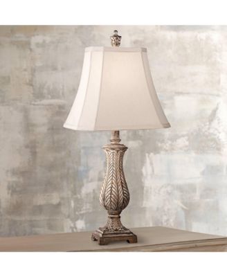 Traditional Country Cottage Table Lamp 25" High Antique Gold Leaves Petite Vase Off White Rectangular Shade Decor for Living Room Bedroom House Bedside Nightstand Home Office - Regency Hill