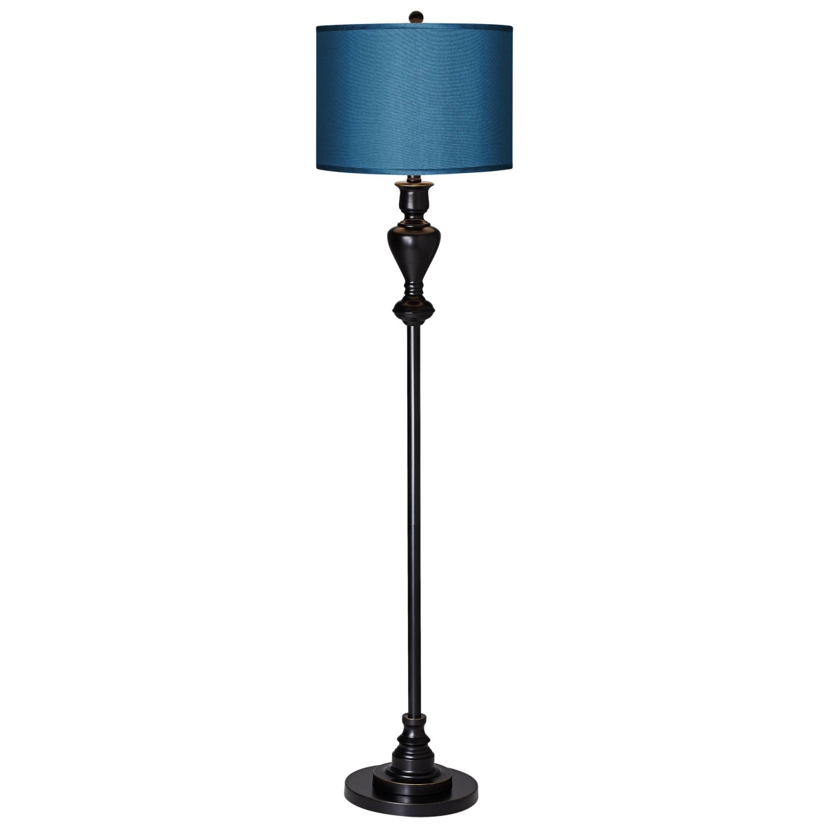 Modern Style Standing Floor Lamp Tall Black Bronze Soft Gold Edging Metal TexturedFaux Silk Drum Shade Decor for Living Room Reading House B