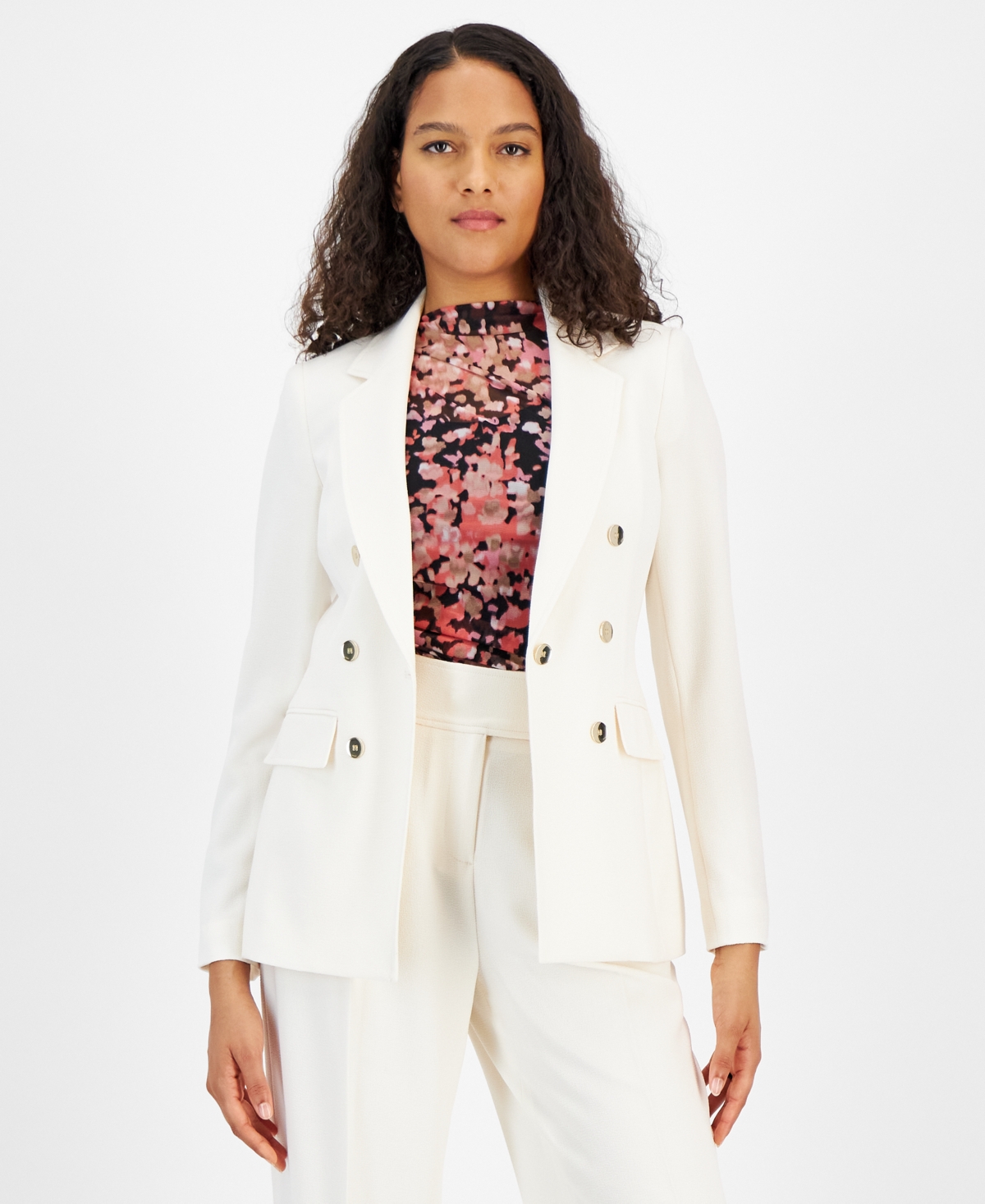 Shop Bar Iii Women's Textured Crepe One-button Blazer, Created For Macy's In Bar White
