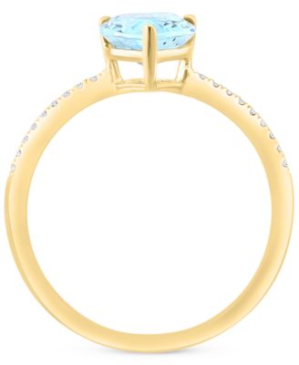 EFFY&reg; Aquamarine (1-1/2 ct. t.w.) & Diamond (1/20 ct. t.w.) Pear Ring in 14k Gold