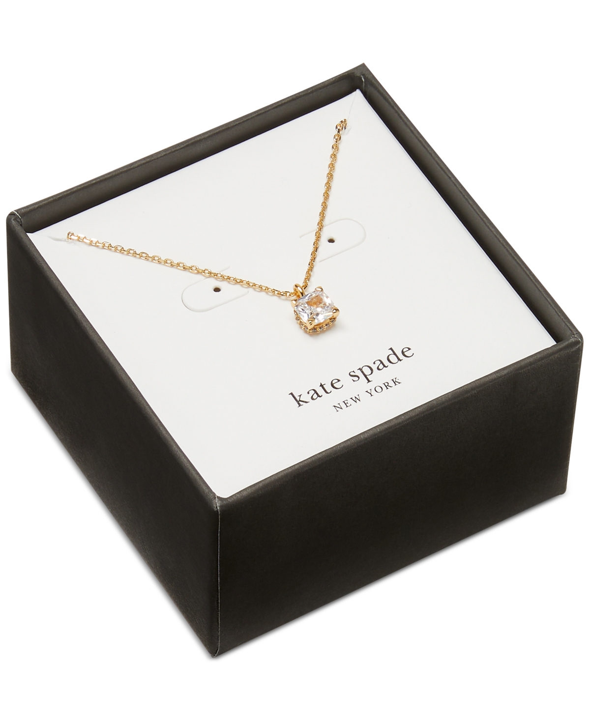 Kate Spade New York Little Luxuries Gold-Tone Pave & Crystal Square Pendant Necklace, 16