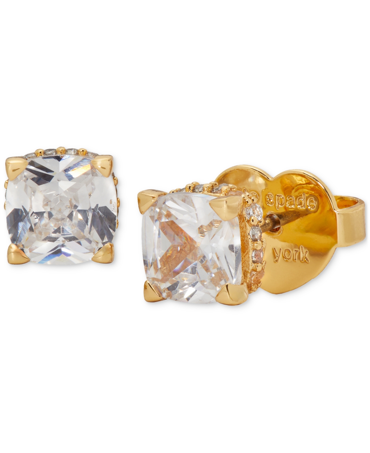 Shop Kate Spade Little Luxuries Pave & Crystal Square Stud Earrings In Clear,gold.