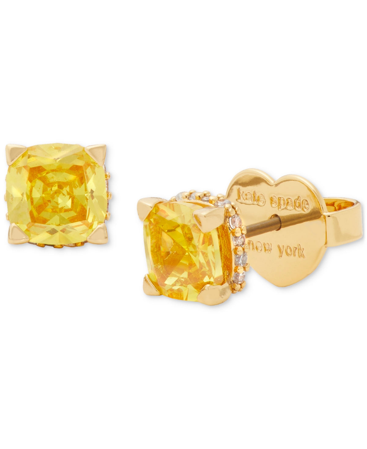 Shop Kate Spade Little Luxuries Pave & Crystal Square Stud Earrings In Yellow Gold