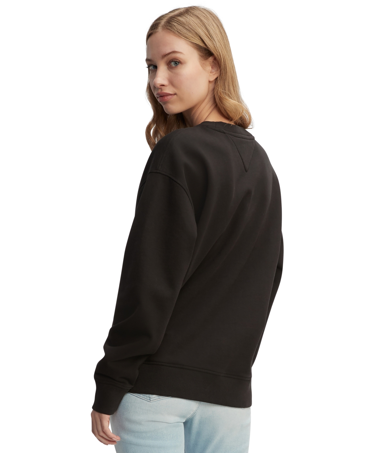 Shop Tommy Jeans Women's Cotton Sport Essential Crewneck Sweatshirt In Black