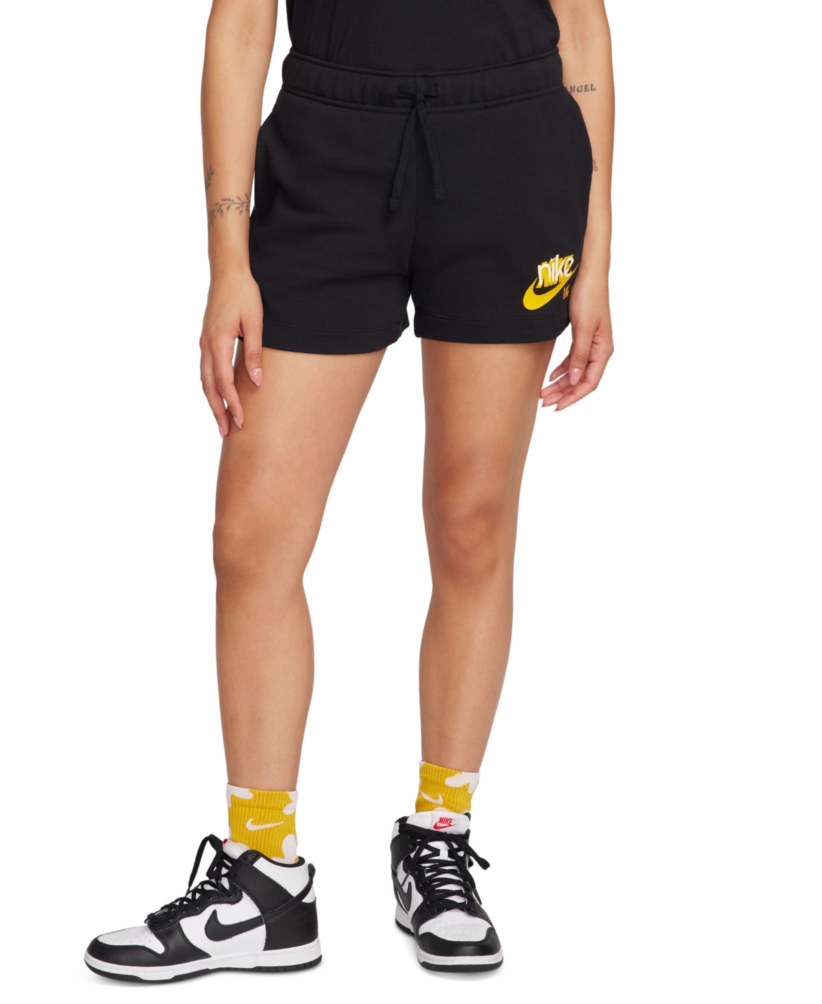 Nike Women's Sportswear Club French Terry Graphic Fleece Shorts -university Gold/white