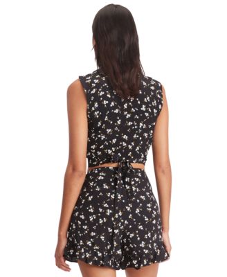 Women's Floral-Print Cropped Ruffled Top