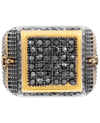Men's Black Crystal Square Cluster Ring in Stainless Steel & Gold-Tone Ion-Plate