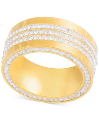 LEGACY for MEN by Simone I. Smith - Men's Crystal Wide Band in Gold-Tone Ion-Plated Stainless Steel