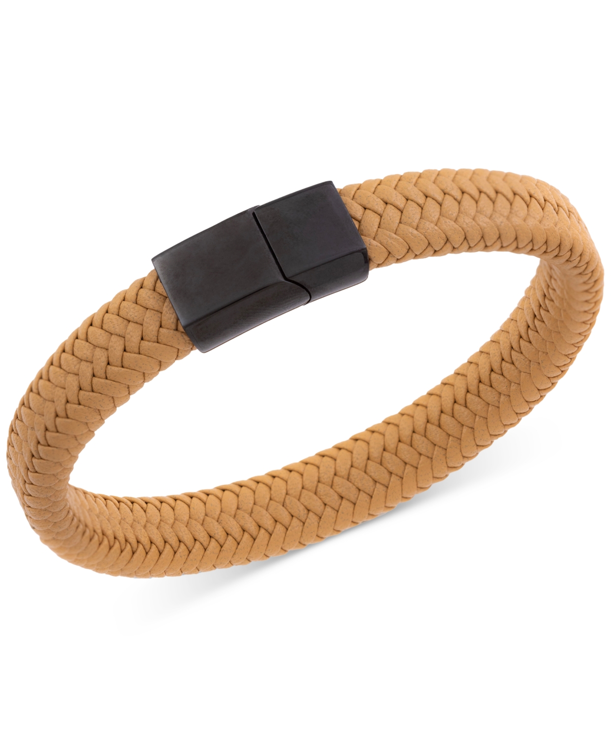 Shop Legacy For Men By Simone I. Smith Men's Braided Fiber Bracelet In Black Ion-plated Stainless Steel In Tan