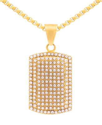 LEGACY for MEN by Simone I. Smith - Men's Cubic Zirconia Dog Tag 24" Pendant Necklace in Gold-Tone Ion-Plated Stainless Steel