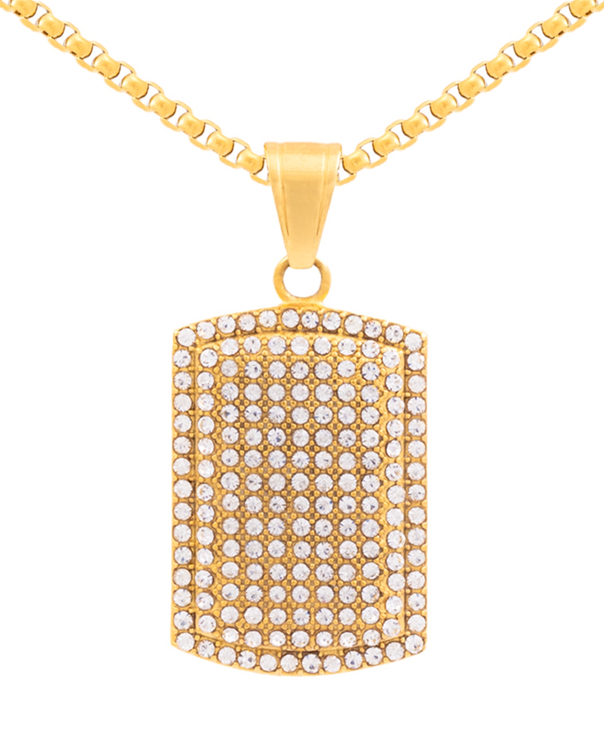 Shop Legacy For Men By Simone I. Smith Men's Cubic Zirconia Dog Tag 24" Pendant Necklace In Gold-tone Ion-plated Stainless Steel