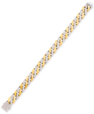 Men's Crystal Curb Link Bracelet in Stainless Steel & Gold-Tone Ion-Plate