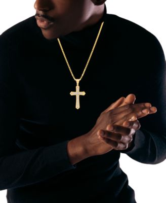 Men's Cubic Zirconia Cross 24" Pendant Necklace in Gold-Tone Ion-Plated Stainless Steel