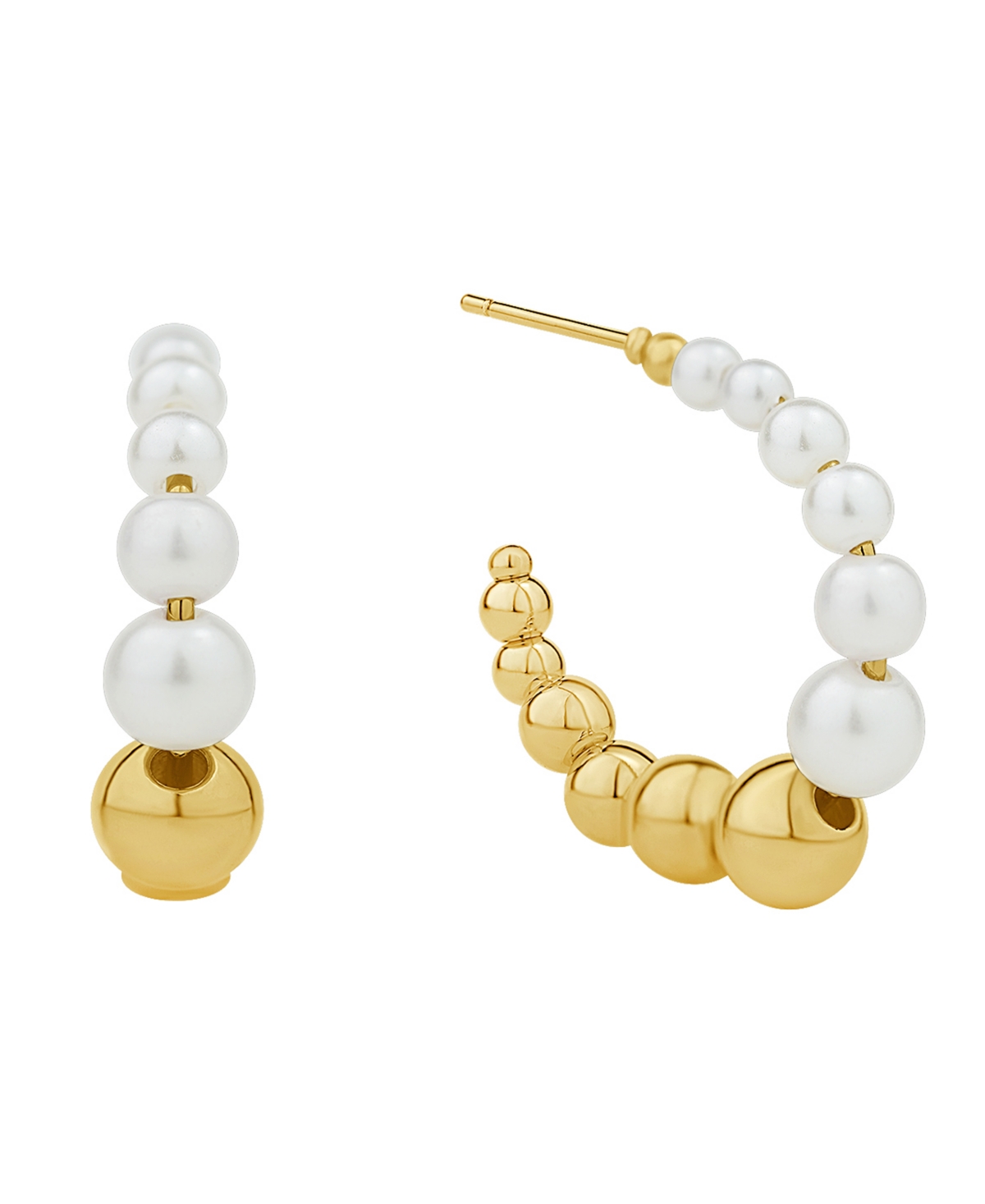 White Imitation Pearl Hoop Earring - Gold