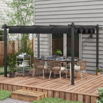10'x13' Retractable Pergola with Wood Grain Aluminum Frame,