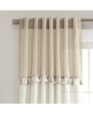 Boho Faux Linen Tassel Color Block Window Curtain Panel
