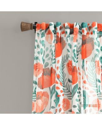 Poppy Garden Sheer Window Curtain Panels Multi 52X84 Set