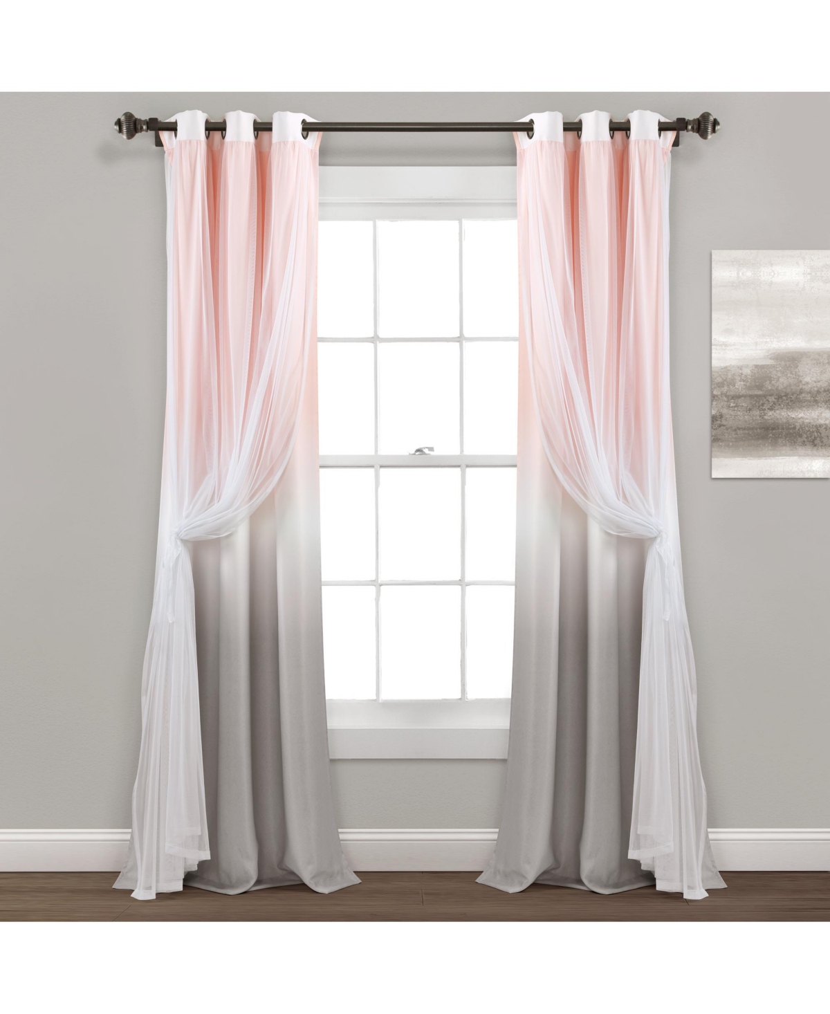 Umbre Fiesta Grommet Sheer/ Printed Light Filtering Window Curtain Panel Blush/Gray Single 38X84 - Blush