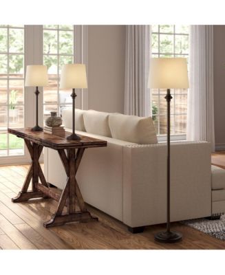 360 Lighting Carter Traditional 3 Piece Floor Table Lamp Set Bronze Metal Oatmeal Drum Shade for Bedroom Living Room Bedside Nightstand Office House