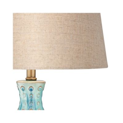 Mid Century Modern Vase-Shaped Table Lamp 26.5" High Textured Glaze Teal Green Hand-Made Ceramic Tan Linen Drum Shade for Living Room Bedroom House Bedside Home (Color May Vary) - 360 Lighting